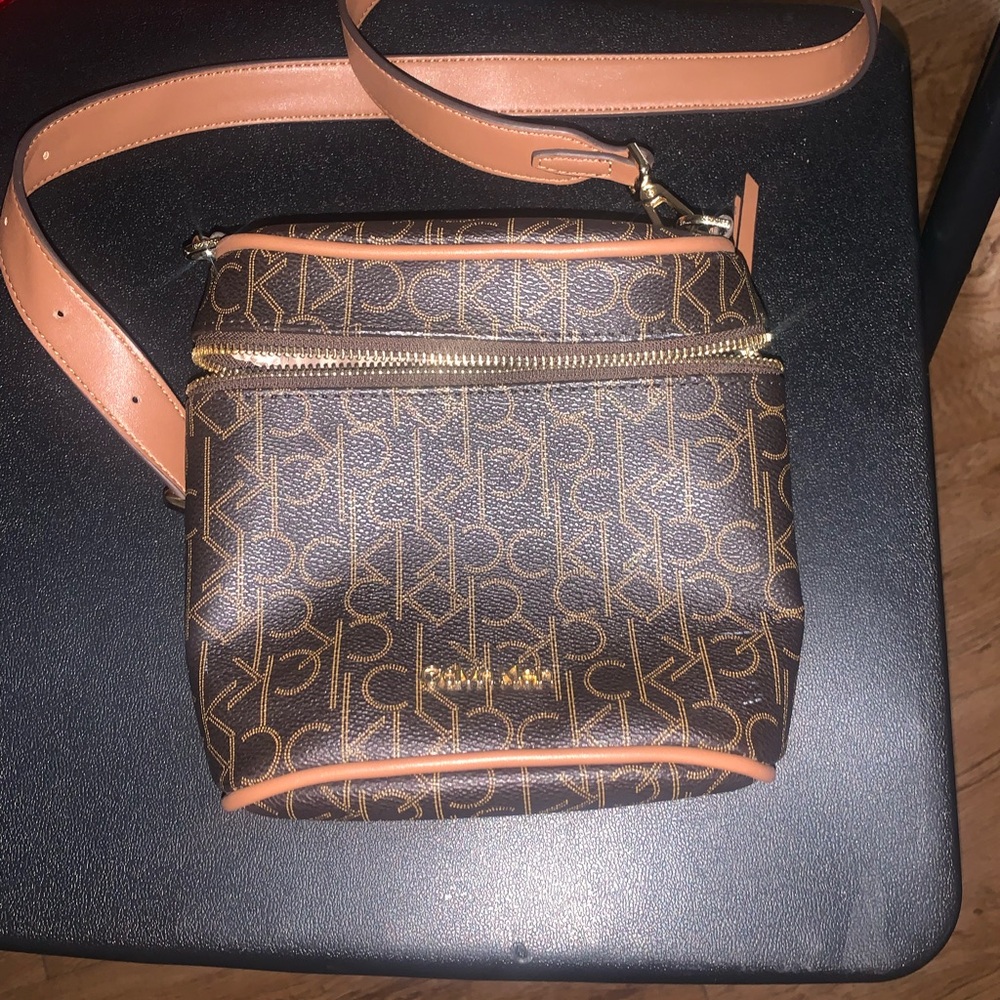 Calvin Klein Brown and Tan Logo Crossbody